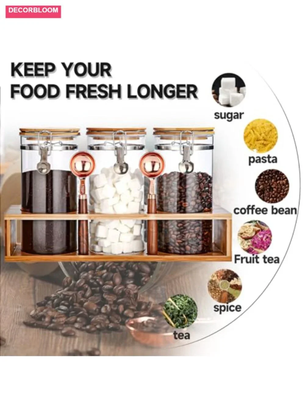 3PCS 49oz Glass Coffee Storage Container with Bamboo Shelf